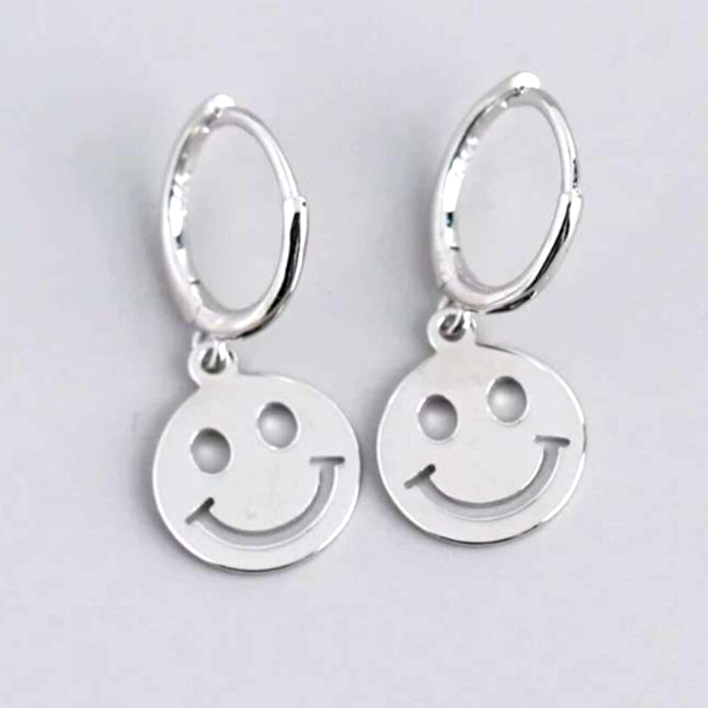 Huggies Smiley Face Stainless Steel Hollow Silver Plated Earrings